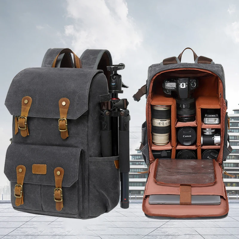 

Ретро-рюкзак для фотоаппарата из холщовой ткани с USB-портом, подходит для ноутбука 15,6 дюймов, водонепроницаемая мужская сумка для фотоаппарата, для DSLR-камер и дронов