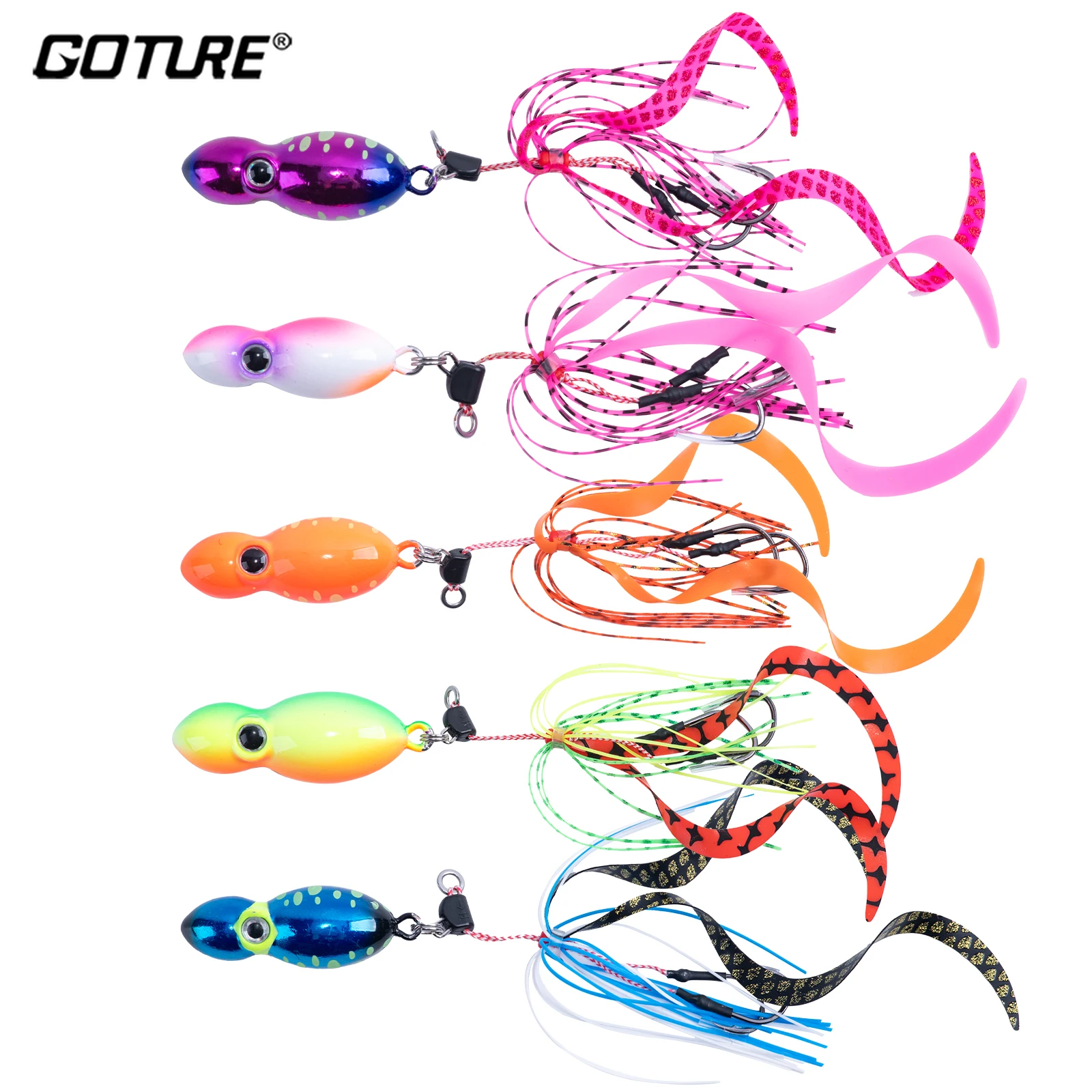 Goture Jigging-Köder 60g 80g 100g 120g 150g Bodenjig-Slider für Schnapper, Meerbrasse, Jigkopf mit Haken, Meeresangelköder