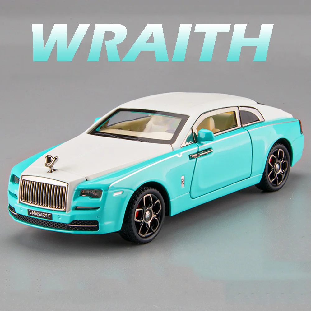 

1:32 Rolls-Royce Wraith, модель серебряной шпоры, игрушечные машинки, литые под давлением двери из сплава, открытый звук, свет, рождественские подарки для детей