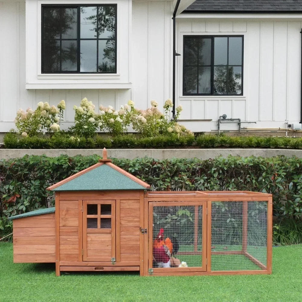 

Outdoor Wooden Chicken Coop with Ramp, Nesting Box, Wire Mesh Run, Cage, Waterproof Roof, and Removable Tray, Ventilated Fir