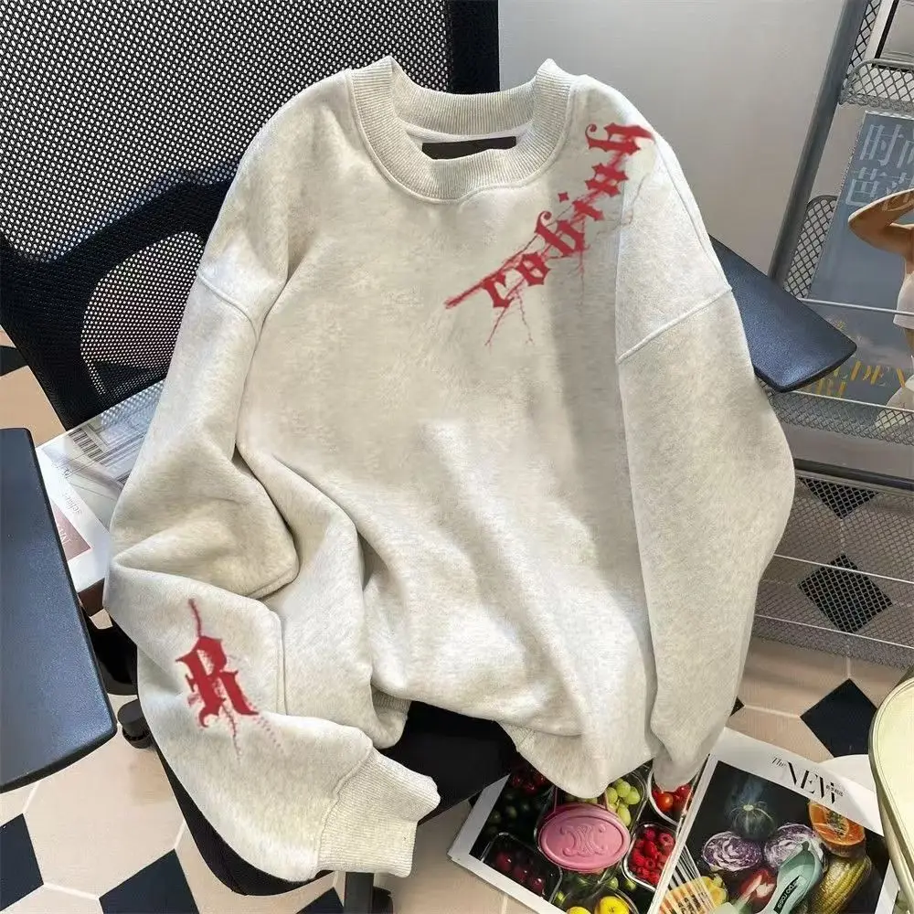 

Утепленная толстовка оверсайз с круглым вырезом, на флисовой подкладке, из смесового хлопка и полиэстера, с длинными рукавами, повседневная уличная одежда