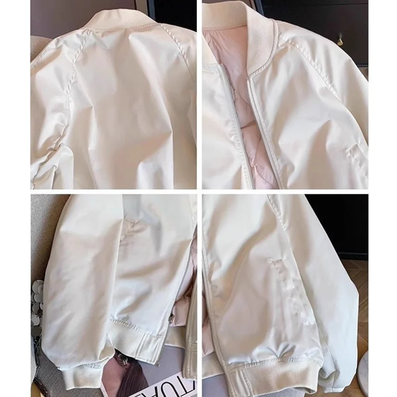 Women's Cotton-Padded Jacket Casual Baseball Collar Streetwear Zipper Bomber Jacket Coats Autumn Winter Loose Female Outerwear view 4