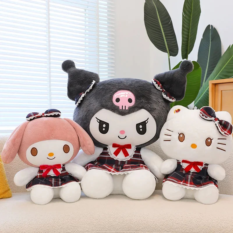 ใหม่ Sanrio กระโปรงลายสก๊อต Kuromi Melody ขนาดใหญ่ขนาด 60 ซม.HelloKitty ของเล่นตุ๊กตา Plush ตุ๊กตาเด็กวันเกิดคริสต์มาสปีใหม่ของขวัญ