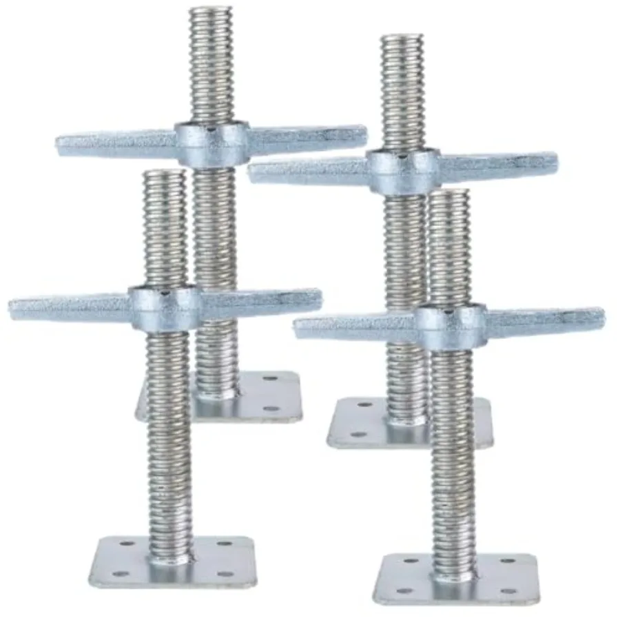 Scaffold 12" Adjustable Leveling Galvanized Screw Jack with Base Plate, 4 Pack