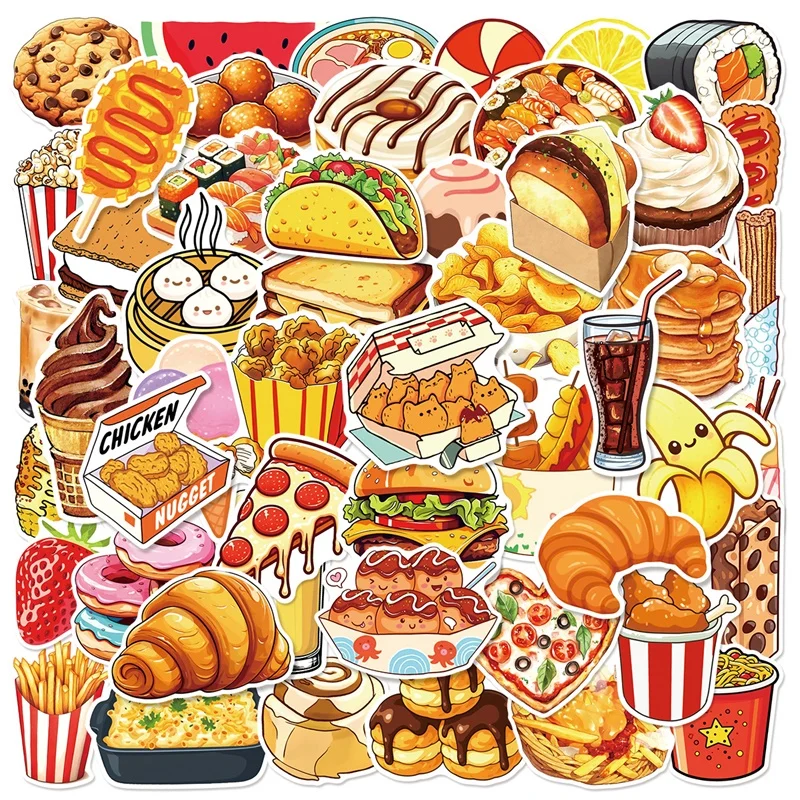 

10/30/50PCS Cartoon Delicious Food PVC Sticker Aesthetic Children's Decoration Scrapbooking Supplies DIY Hand Accounting