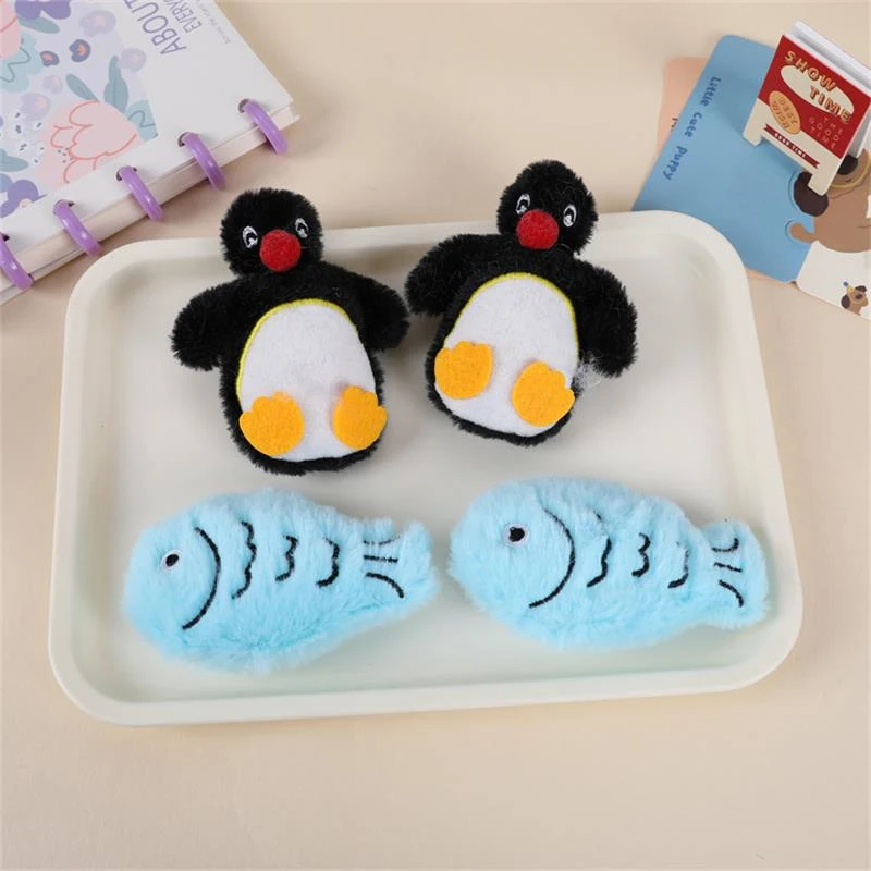 Cartoon Cute Penguin Fish Companion Stuffed Doll Toys Creative Funny Plush Squeaking Keychain Pendant Bag Hanging Ornaments Gift