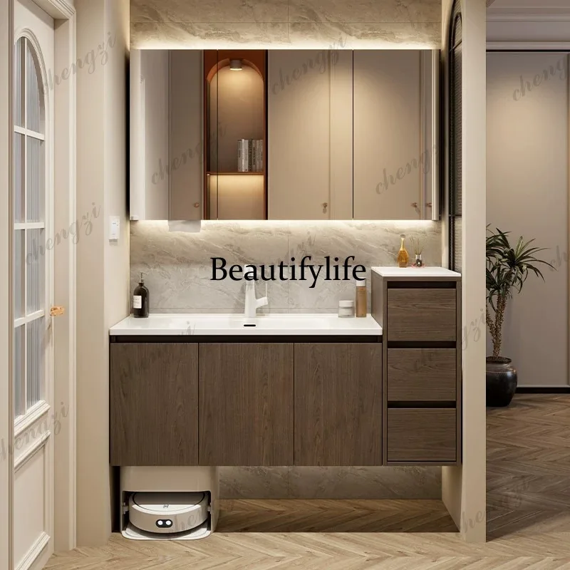 S178 new sweeping robot bathroom cabinet honeycomb aluminum ceramic integrated basin high and low wash basin combination