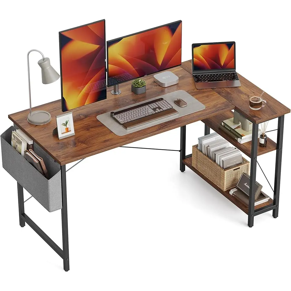 

L Shaped Desk, 55 H Computer Desk With Reversible Storage Shelves Home Office Corner Desk Study Writing Table, Deep Brown