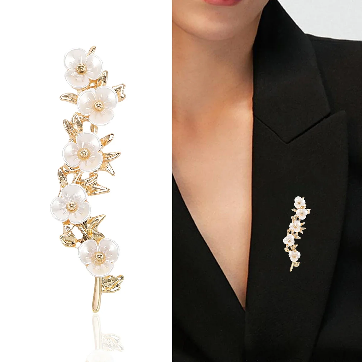 Rhinestone Plum Blossom Branch Pins for Women Pearl Plant Flower Brooches Office Party Friend Gifts Jewelry Accessories