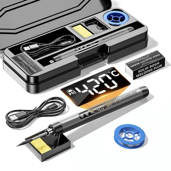 USB ดิจิตอลจอแสดงผลหัวแร้ง MINI ขนาดเล็กชุดเหล็กบัดกรีในครัวเรือนอินเทอร์เฟซ Type-C 1000mAh แบตเตอรี่ปรับอุณหภูมิได้