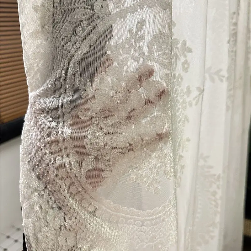 Custom Black and White Velvet Ruffle Heavy Embossed Curtain Sheer Style Hepburn Style French Retro Semi-Transparent Dream