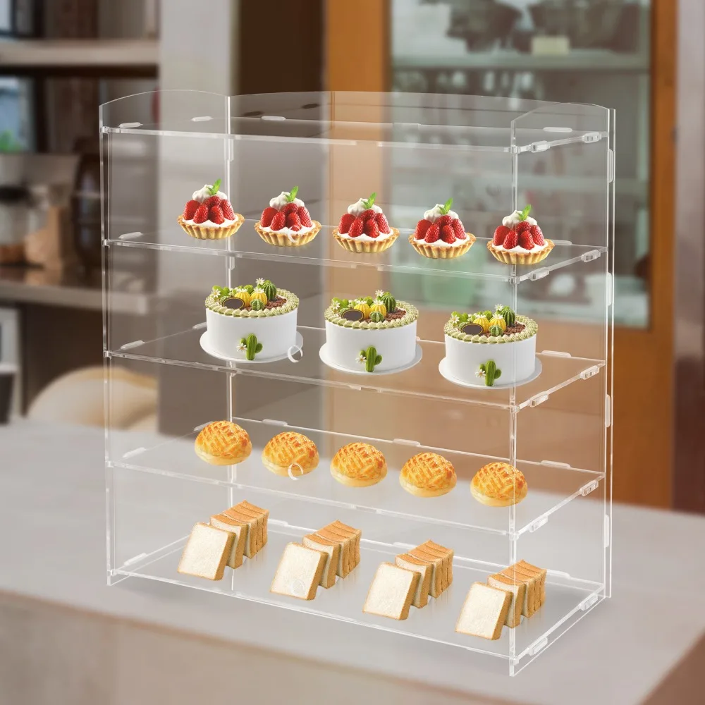 

Acrylic Display Case 4 Tier Commercial Clear Pastry Display Cases Rectangular Cookie Cabinet Freestanding Pastry Display Case