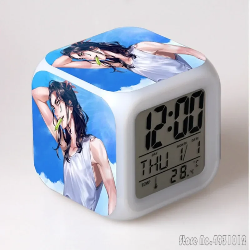 애니메이션 도쿄 키즈 쿨 알람 시계 창의적인 학생용 8x8x8cm LED 큐브 컬러풀 라이트 디스플레이 시간 주 월 표시