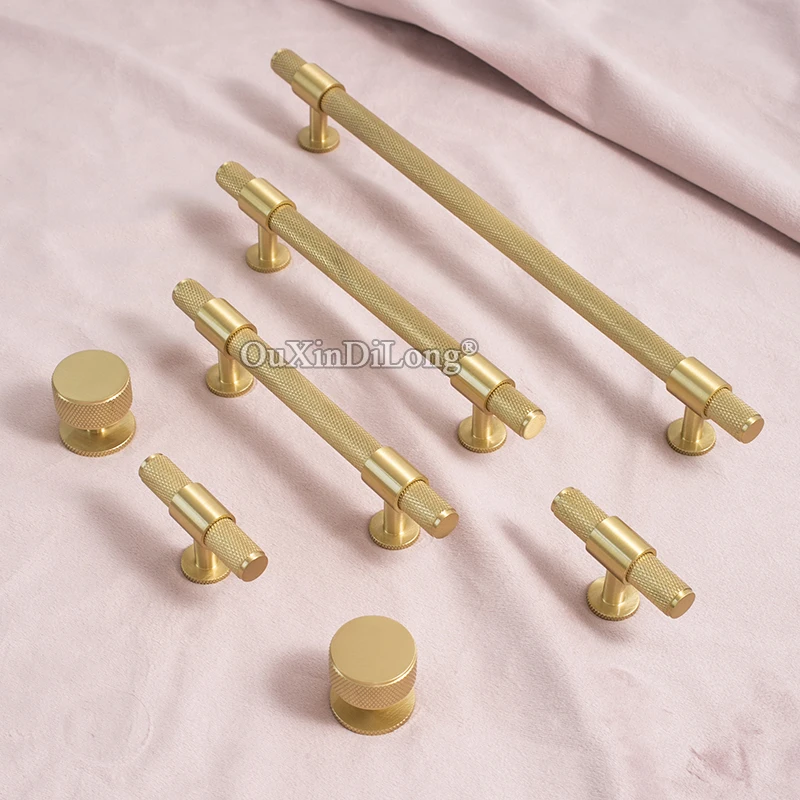 4PCS Solid Brass Knurled T-Bar Furniture Pulls Knobs Drawer Pulls Cupboard Wardrobe Dresser Kitchen Shoe TV Cabinet Pulls Knobs