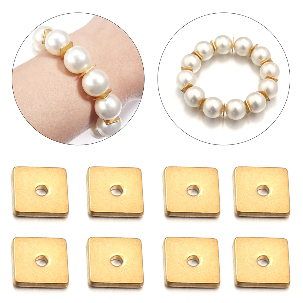 10-50pcs/lot 4-8mm Stainless Steel Flat Square Beads Loose Spacer Beads For Jewelry Making DIY Bracelet Necklace Accessories