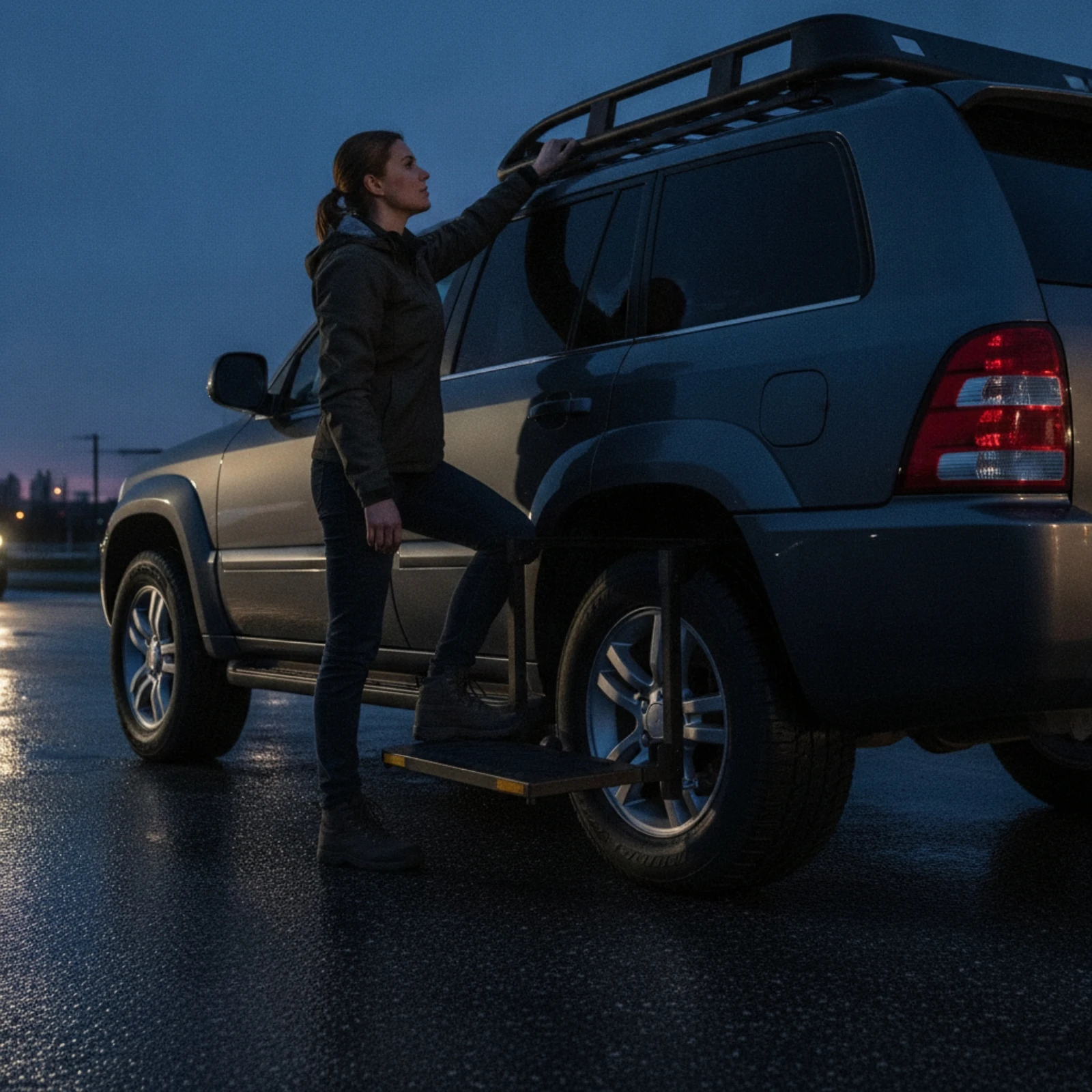 Adjustable Tire Step with Handhold Long-Lasting Vehicle Wheel Step Platform Portable Corrosion-Resistant for Truck Owners view 6