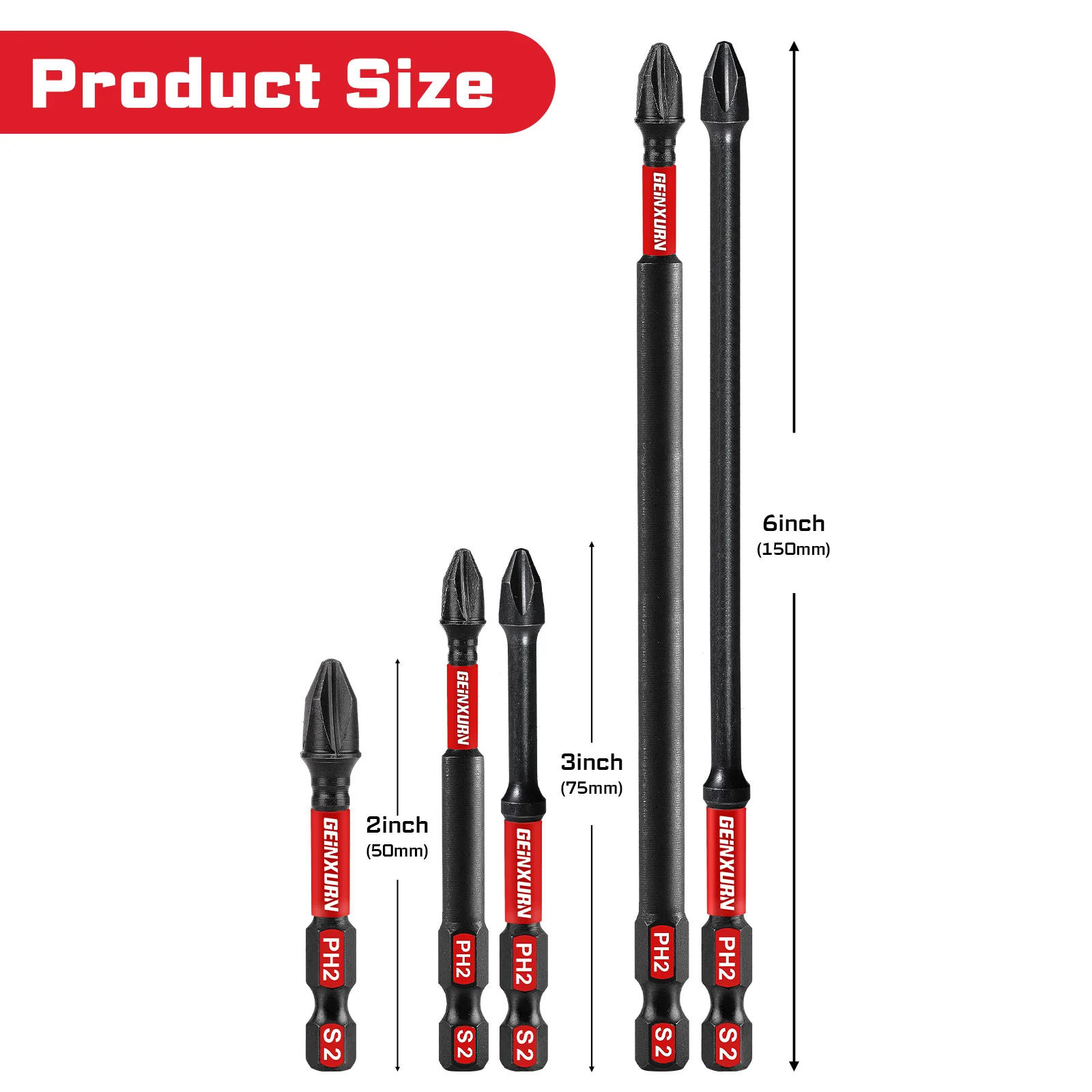 Geinxurn 20Pcs  2''/3''/6'' Impact Power Driver bit set , S2 Alloy Steel Bit(Phillips) with Bit Holder and Storage Organizer