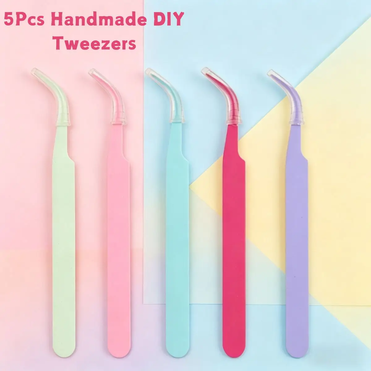 5Pcs Precision Tweezers Curved Pointed Craft Tweezers Stainless Steel Long Lash Tweezers with Protective Cover for Eyelash