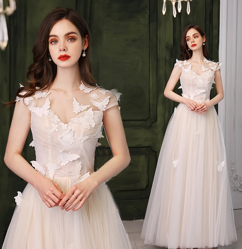 

SSYFashion Romantic Butterfly Evening Dress for Women White Simple Formal Party Gowns Vestidos De Fiesta De Noche