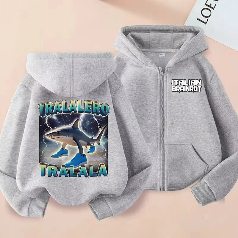 

New Italian Brainrot Children Hoodie Coat Tralalero Tralala Tung Tung Sahur Printed Zippered Hoodie Autumn Kids Boys Clothing