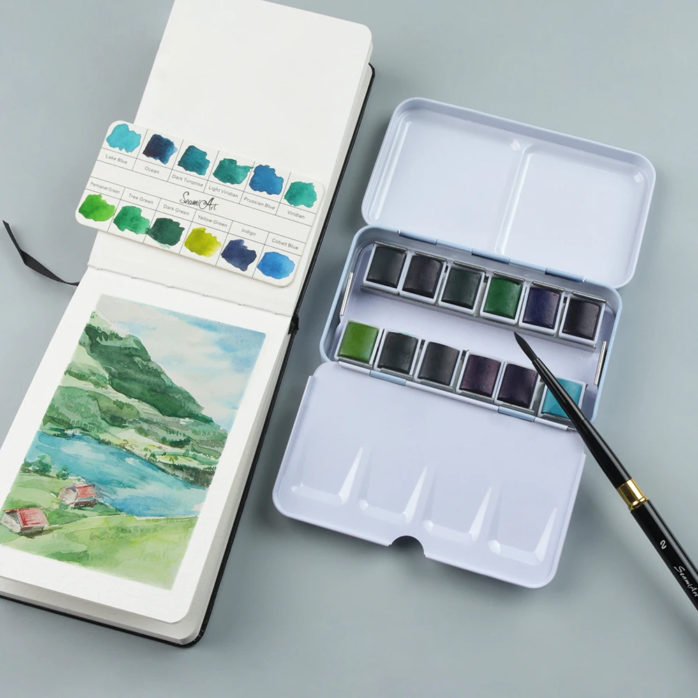 SeamiArt Watercolor Paint Solid Transparent Acuarelas Travel Hand Account Water Color Painting Illustration Art Supplies