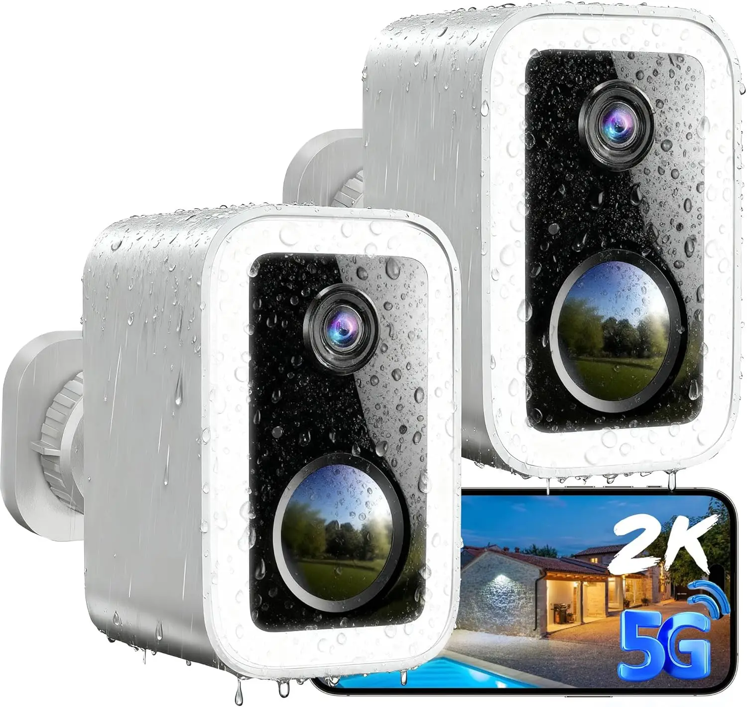 

2-Pack Wireless Outdoor Security Cameras with Spotlight, Siren, 2K HD, Motion Detection, 5G WiFi Support