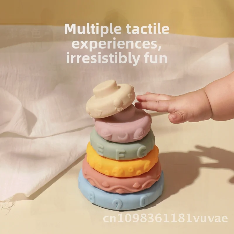 Jouet Jenga à Six couches, cercle arc-en-ciel pour nourrissons, éducation précoce, développement cognitif, caoutchouc souple, empilage coloré pour enfants