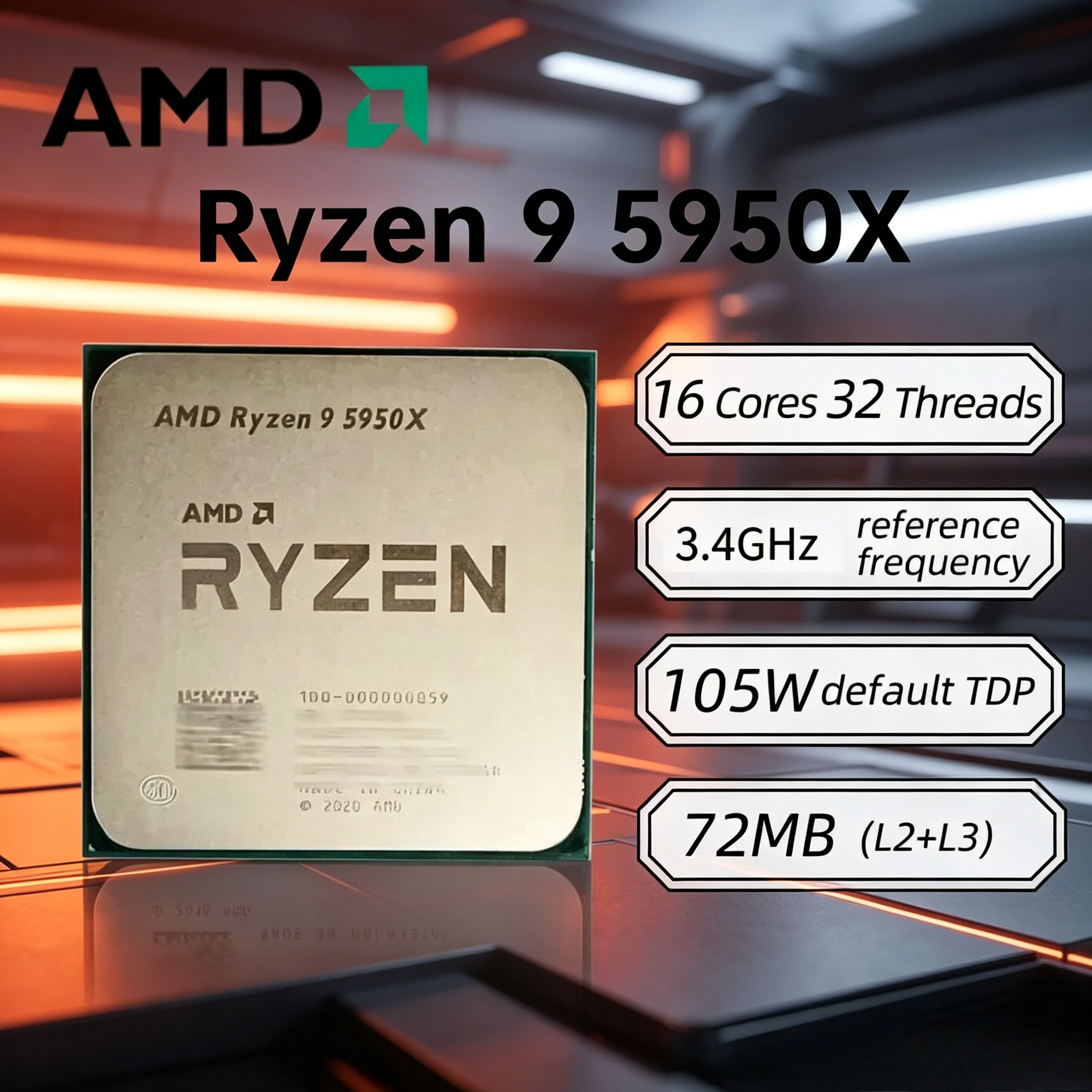 

AMD R9 5950X Ryzen 9 5950X New 16-Core 3.4 GHz Socket AM4 105W Socket AM4 but without cooler