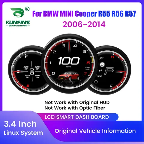 BMW 미니 쿠퍼 R55 R56 R57 2006-2014 계기판 속도계 가상 조종석 용 3.4 인치 자동차 LCD 디지털 대시 보드 클러스터