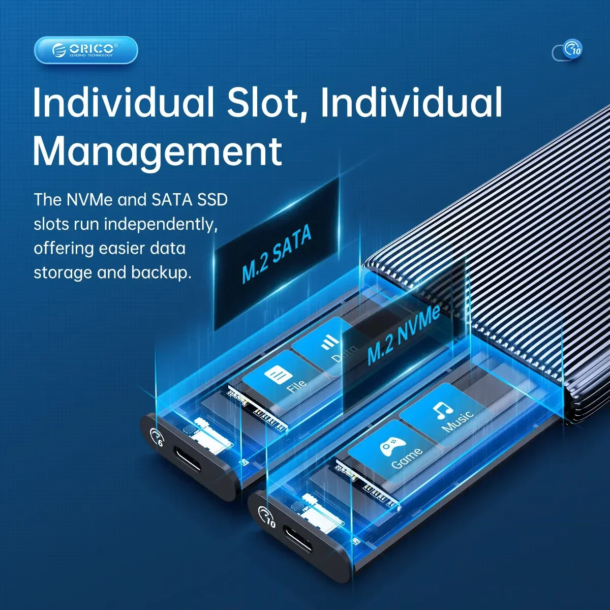 ORICO Dual Bay M2 SSD Case NVMe USB Type C Gen2 10Gbps PCIe SSD Case M2 SATA NGFF 6Gbps M.2 NVME Enclosure Disk Box M.2 SSD Case