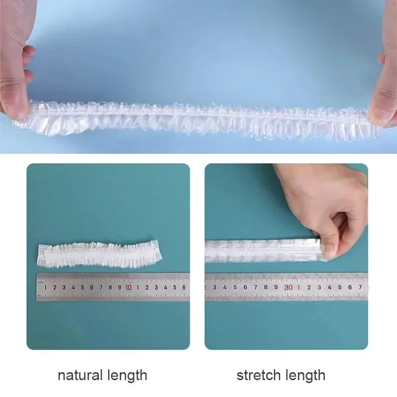 100/200 Pcs 일회용 어린이 샤워 캡 머리 탄성 메쉬 모양 플레이트 플라스틱 랩 커버 식품 등급 식품 커버