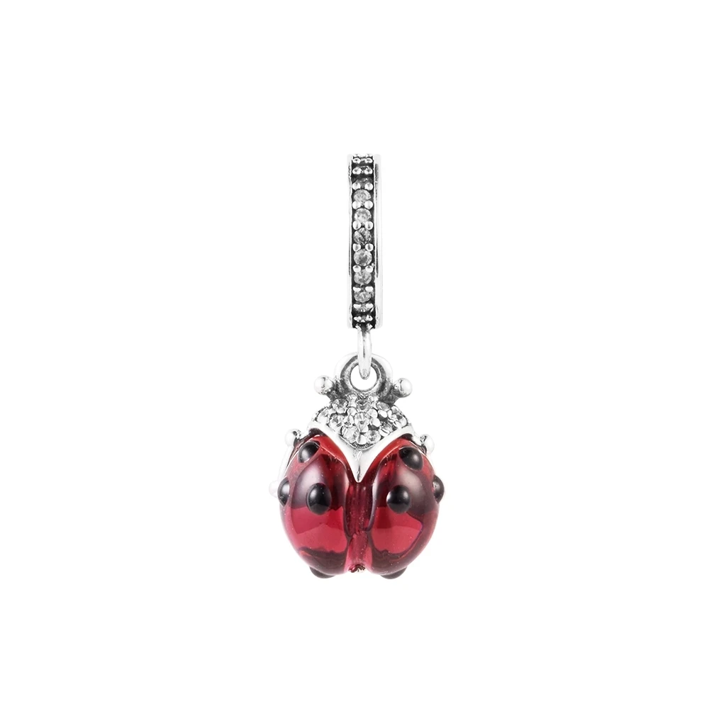 

Red Ladybird Dangle Charm Keychain Women's Jewelry 925 Sterling Silver Charms Woman Kids Fashion Make Up Accessories