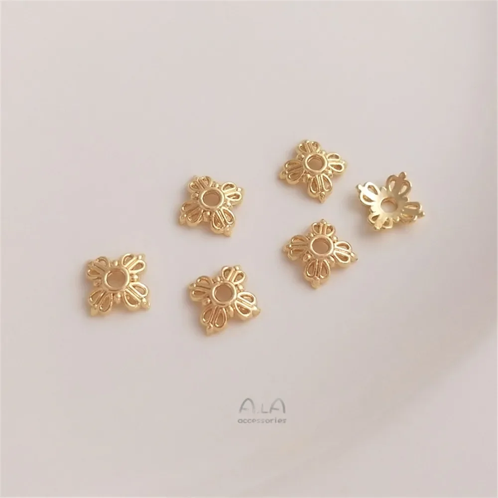 14K Gold Plated Six star small Daisy flower holder hollow flower cap bead holder separated bead piece DIY accessories