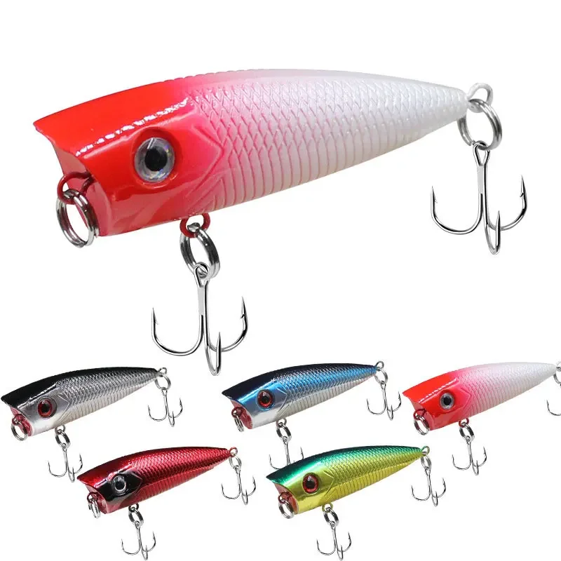 

1pc Popper Fishing Lure 6cm/6g Hard Bait Artificial Topwater Bass Trout Pike Wobbler Fishing Tackle with 2 Treble Hooks