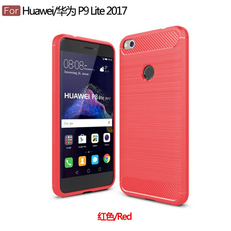 Silicone Case For Huawei P9 Lite 2017 Holder Stand Shockproof Phone Cover for p8 lite 2017 Nova Lite Brushed Carbon Fiber Case