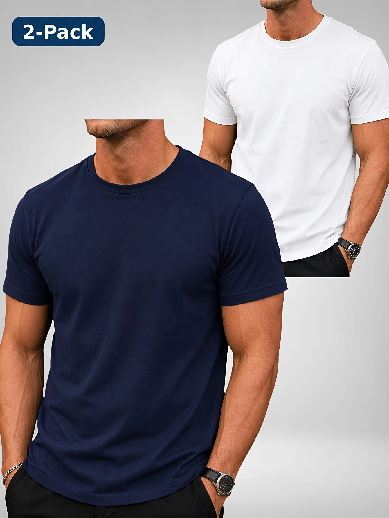 2-piece Neutral Round Neck T-shirt Solid Color Minimalist Style Set Easy To Wash and Change