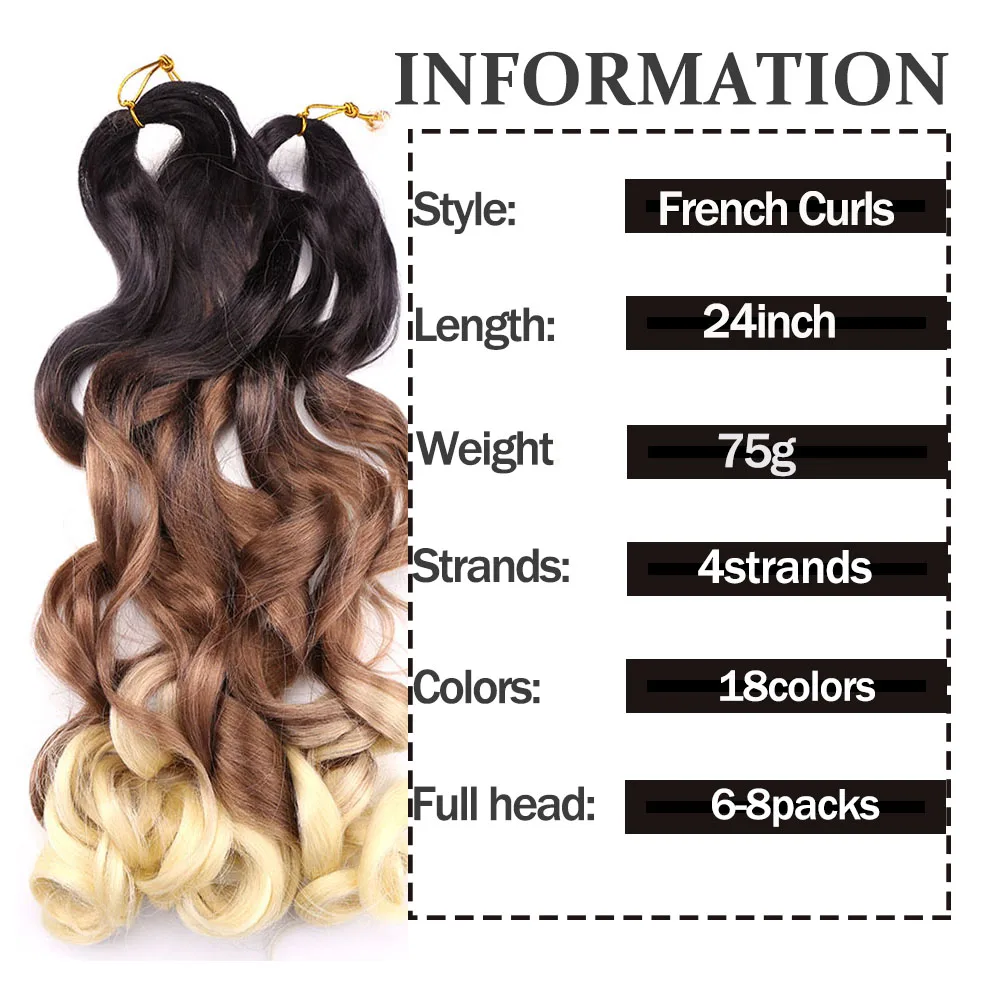 Amir French Curls Trança Sintética Loose Wave Crochet Hair Pré Esticado Trança Extensões de cabelo para Mulher Preto Marrom