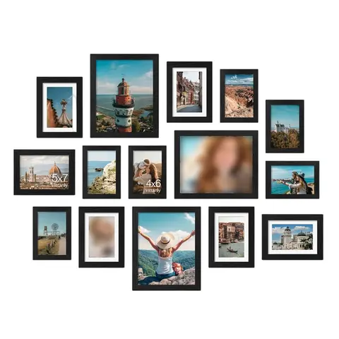 Wall Decor Picture Frames Set 15 Pack Gallery Collage Frames for Family Photos with Various Sizes and Black White Colors