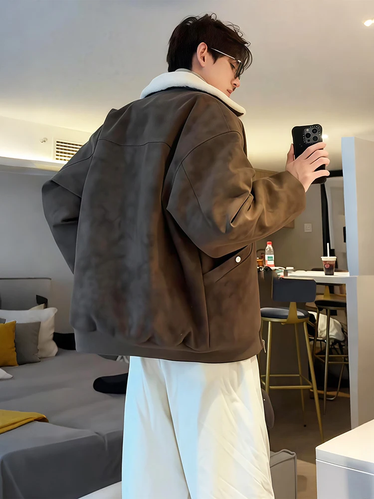 

Утепленная куртка из искусственной кожи и хлопка с эффектом овечьего вельвета, молодежная повседневная зимняя верхняя одежда Cleanfit на молнии с длинными рукавами