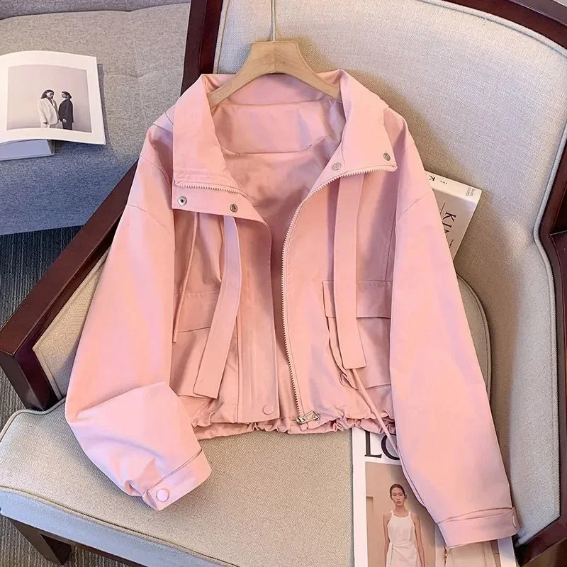 

Autumn New Women Coat Cropped Hooded Jacket Casual Thin Loose Clothes Windbreakers Lady Tops Outerwear Overcoat