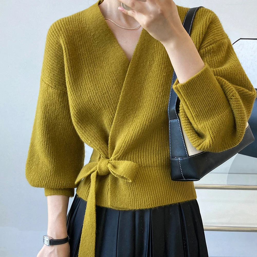 Ticketsx المرأة الدانتيل يصل سترة متماسكة الأزياء الصلبة الخامس الرقبة طويلة الأكمام قصيرة فضفاضة سترة أنيقة عارضة تخفيف سيدة سترة #2