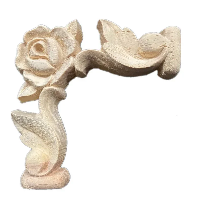 6-8cm Woodcarving Corner Decal Unpainted Wood Carved Decal Onlay Applique Frame Furniture Cabinet Door Old Eurepo Decor