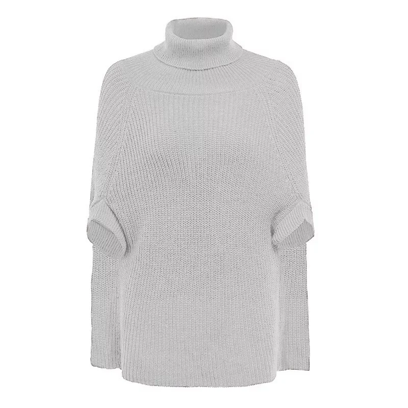 Damen Einfarbig Winter Stricken Übergroßen Rollkragen Rippe Rollkragen Poncho Pullover Muster Häkeln Poncho Pullover Frauen Pullover