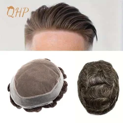 Peruca indiana Remy Toupee para homens, 100% cabelo humano, sistema de substituição de renda e PU, prótese capilar masculina, cabelo natural