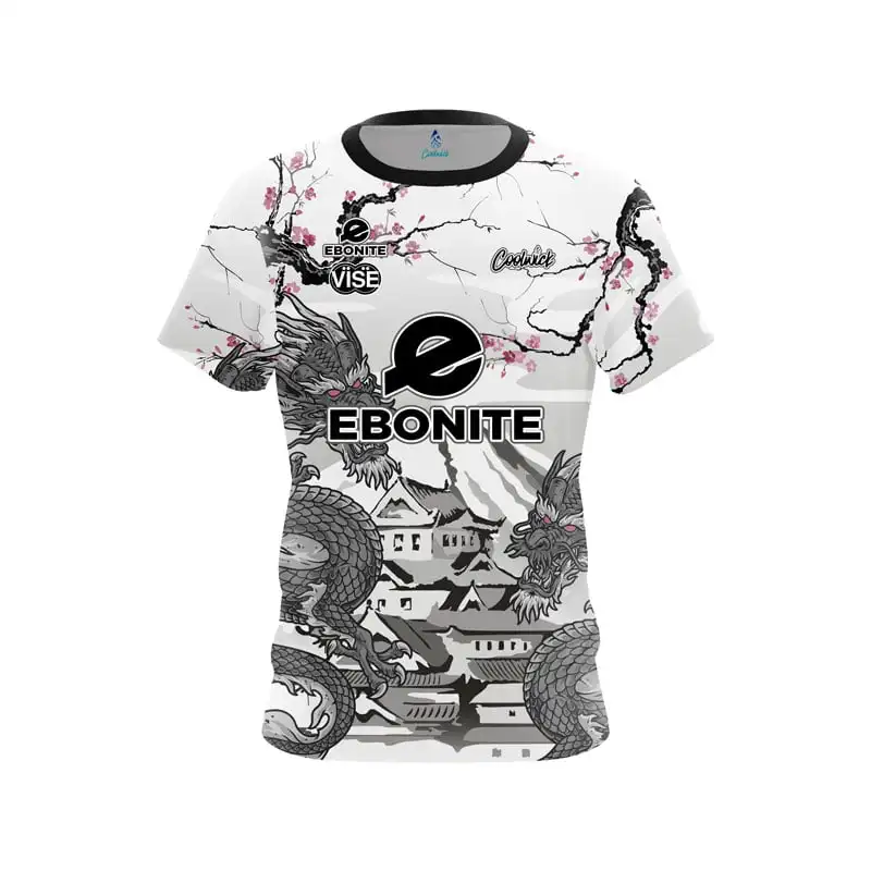 New Men Ebonite Wash Twin Dragon Sakura Bowling Jersey Short Sleeve Performance Sports Tee Pro Bowler Fan Casual Streetwear Tops