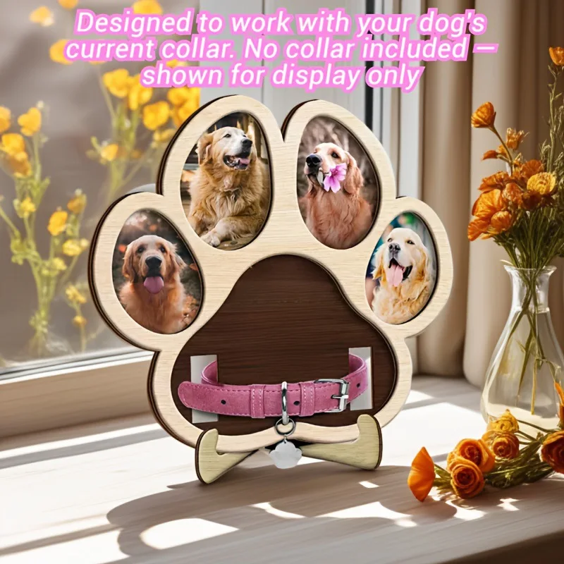G23 Paw Shaped Wooden Pet Memorial Photo Frame Holds Dog Cat Photos Multipicture Portable Bedroom Car for Loss Memorials Gift