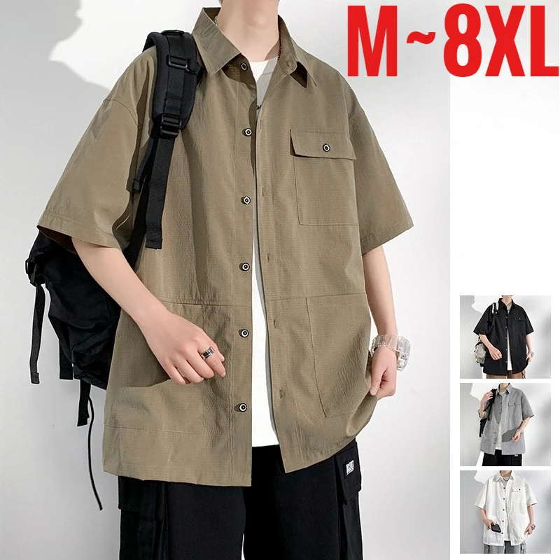 Plus Size Men's Oversized Shirts Half Short Sleeve Fashion Shirts Male Loose Fit Big Large Streetwear Trend Korean Style Summer