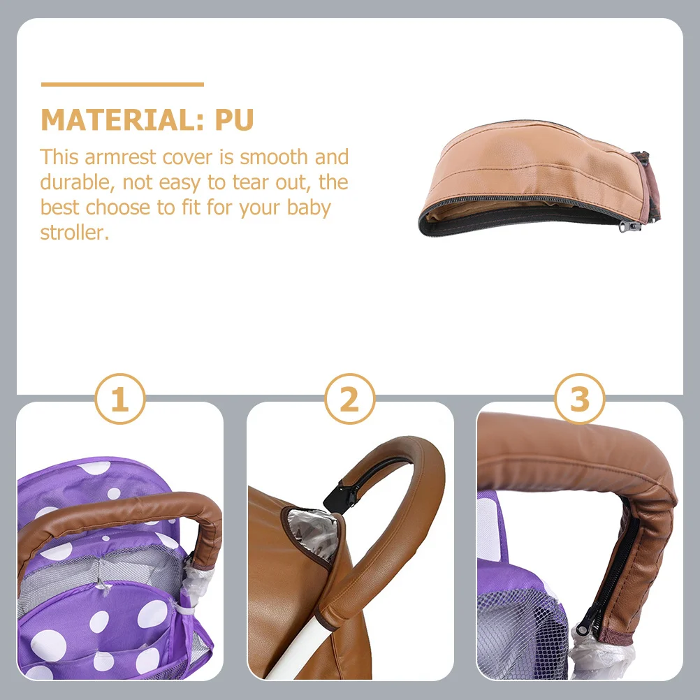 

Stroller Handle Cover PU Durable Pram Armrest Sleeve Zipped Closure Easy Install Removable Comfortable Grip Protector