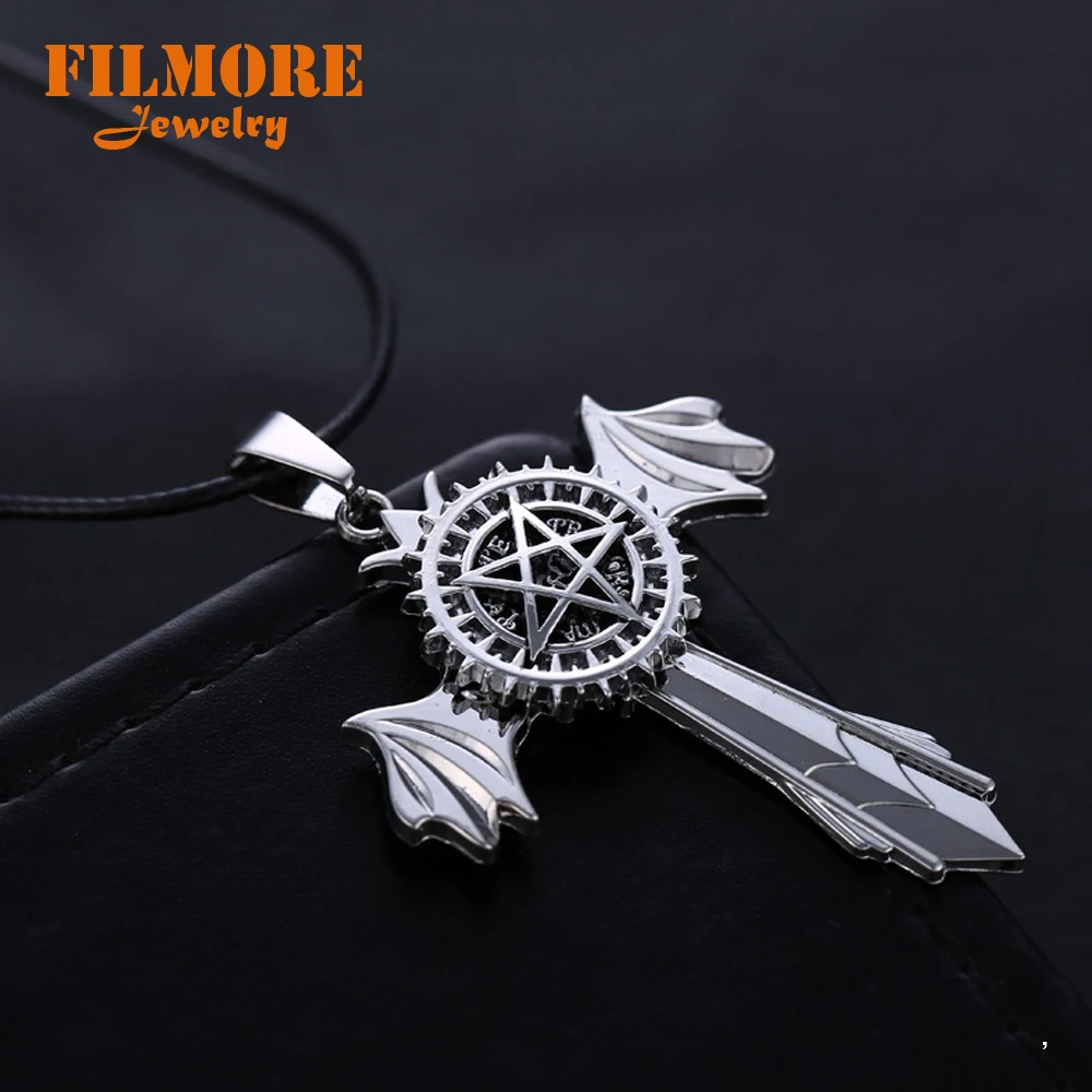 Kuroshitsuji Black Butler Necklace Demon Eye Cross Pendant Necklaces For Women Men Rope Chain Anime Fashion Jewelry Collares