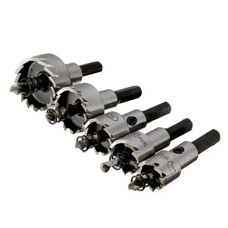 카바이드 팁 HSS 드릴 비트 구멍 톱 세트, 스테인리스 스틸 금속 합금 목공 도구, 16/18mm, 20mm, 25mm, 30mm, 5 개